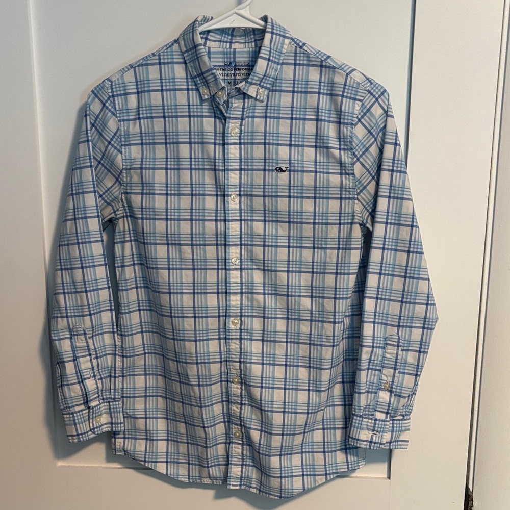 Vineyard Vines Blue and White Plaid Kids Shirt